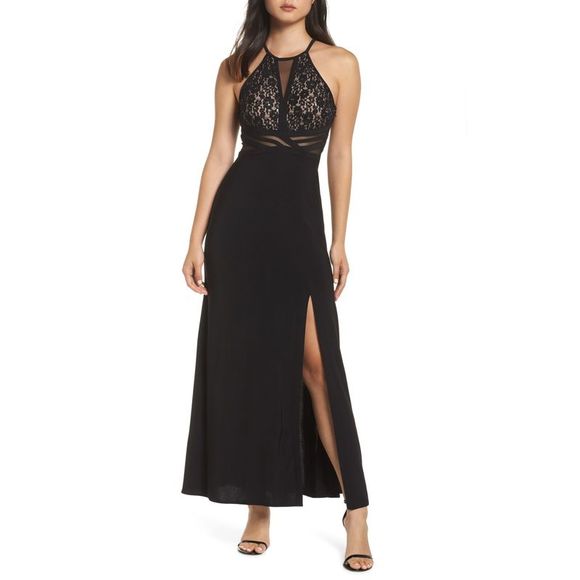 MORGAN & CO Womens Black Mesh Sleeveless Maxi Fit + Flare Dress Juniors 5